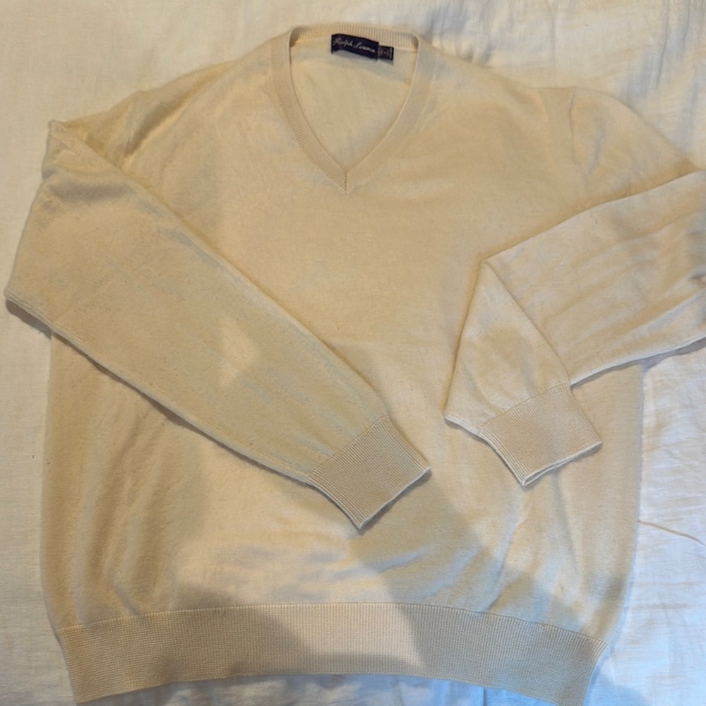 Ralph Lauren Purple Label Men's Cream Cashmere V Neck Sweater